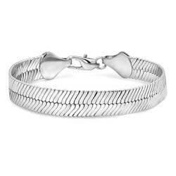 10mm Rhodium Plated Flat Herringbone Chain Bracelet