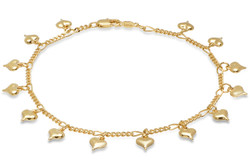Women's 2.6mm 14k Yellow Gold Plated Cable Heart Charm Bracelet