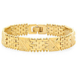 13mm 14k Gold Plated Diamond-Cut Thick Brick-Style Link Bracelet