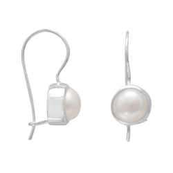 Sterling Silver 6mm White Freshwater Cultured Pearl French Wire Earrings + Polishing Cloth