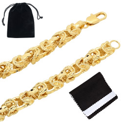 8mm Textured 14k Yellow Gold Plated Puffed Puffed Byzantine Chain Necklace + Gift Box (SKU: GL-RM8-BX)