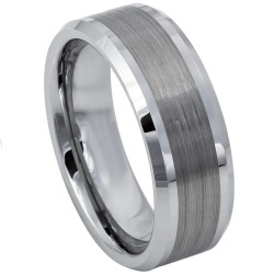Men's Tungsten Carbide Brushed Center Shiny Lines Beveled Edge Band Ring, Size 8,9,10,11,12