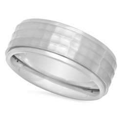 Titanium 8mm Comfort Fit Ring w/Hammered Rows & Stepped Edges + Microfiber
