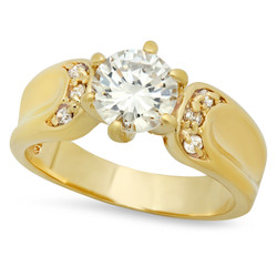 Gold Plated Round CZ Solitaire Ring w/Contoured CZ Accent Band + Microfiber