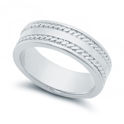 Standard Fit Rhodium Plated Braided Wedding Band Ring + Microfiber