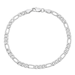 4mm Diamond-Cut Rhodium Plated Flat Figaro Chain Bracelet