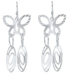 Sterling Silver Nickel-Free Butterfly Cut Loop Dangling Earrings - Made in Italy