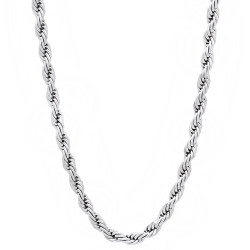 2.8mm Polished Rhodium Plated Twisted Rope Chain Necklace + Gift Box