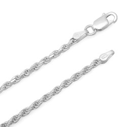 2.2mm .925 Sterling Silver Diamond-Cut Twisted Rope Chain Necklace + Gift Box (SKU: NEC722-BX)