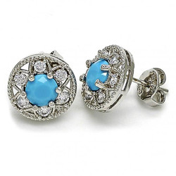 11.5mm Rhodium Plated Blue Opal Stud Earrings, 11.5mm (SKU: RL-ER1021A)