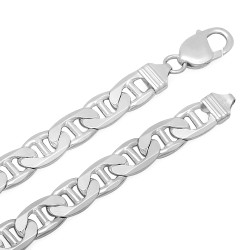 Men's 9.5mm Solid .925 Sterling Silver Flat Mariner Chain Necklace