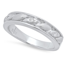4.1mm Sterling Silver Italian Crafted CZ Accented Ellipse Shaped Inlay Wedding Band + Polishing Cloth