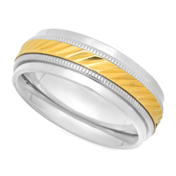 Two-Tone Titanium & Gold 8mm Comfort Fit Ring w/Milgrain Detail + Microfiber