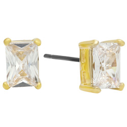 Rectangular Cut Cubic Zirconia Gold Plated Stud Earrings + Jewelry Polishing Cloth (SKU: GL-CZE14)