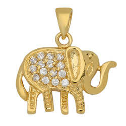 Gold Plated Elephant Pendant Accented w/Round Cubic Zirconia + Microfiber