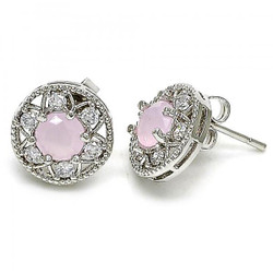 11.5mm Rhodium Plated Pink Tourmaline Opal Stud Earrings, 11.5mm