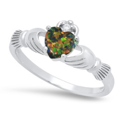 Sterling Silver Claddagh December Birthstone black opal Promise Ring Made in Italy + Cleaning Cloth