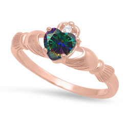 Sterling Silver Rose Gold Plated Claddagh June Birthstone Rainbow CZ Promise Ring Made in Italy (SKU: SS-RN1062B)