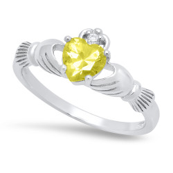 Sterling Silver Claddagh November Birthstone yellow CZ Promise Ring Made in Italy + Cleaning Cloth