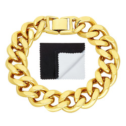 Men's 14.6mm 14k Yellow Gold Plated Beveled Curb Chain Bracelet (SKU: GL-RM17B)