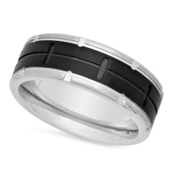 Two-Tone Titanium & Black 8mm Comfort Fit Ring w/Notched Edges + Jewelry Polishing Cloth (SKU: TN-RN1027)