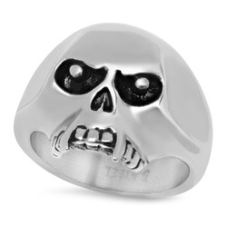 Smooth Stainless Steel Fanged Jawless Skull Ring + Microfiber