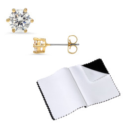 14k Gold Plated Round 6 Prong Cubic Zirconia Push Back Stud Earrings