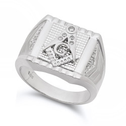 Large 22mm Sterling Silver Freemason Logo Layered Flat Top CZ Ring Made in Italy + Bonus Polishing Cloth