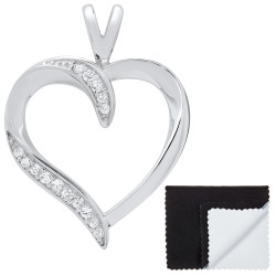 Women's .925 Sterling Silver Nickel Free CZ Open Heart Pendant, 23mm x 22mm (⅞' x ⅞') (SKU: SS-PD1053)