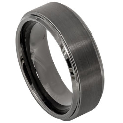 Men's Tungsten Carbide Brushed Center with Beveled Edge Band Ring, Size 8,9,10,11,12 + Polishing Cloth