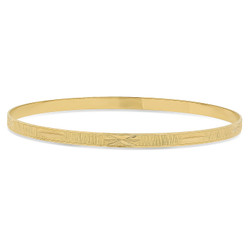 4mm Gold Plated Ridged Bangle Bracelet with Etched Design + Microfiber Polishing Cloth (SKU: GL-BNB35)