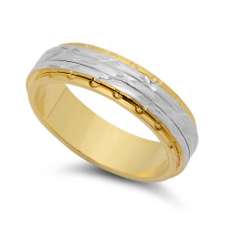 6mm Two-Toned 14k Gold Plated Diamond-Cut Star Accented Step Edge Band + Microfiber (SKU: GL-WB29)