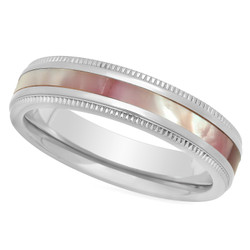 Titanium 8mm Comfort Fit Ring w/Simulated Mother of Pearl Inlay + Microfiber