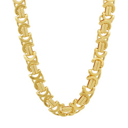 9mm 14k Yellow Gold Plated Flat Byzantine Chain Necklace