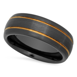 Black Ceramic 8mm Comfort Fit Ring w/Dual Yellow Gold Plated Grooves + Microfiber (SKU: CR-RN1011)