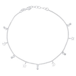 1.8mm Solid .925 Sterling Silver Round Charm Anklet, 11 inches (SKU: SS-AK1006)