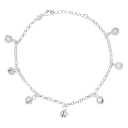 3mm Solid .925 Sterling Silver Round Charm Anklet, 10 inches