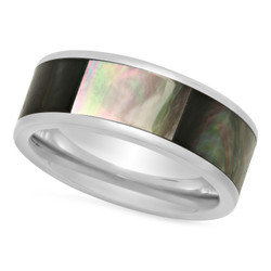 Titanium 8mm Comfort Fit Ring w/Black Gradient Abalone Inlay + Jewelry Polishing Cloth (SKU: TN-RN1016)