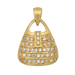 Gold Plated Purse Pendant Accented w/Rows of Cubic Zirconia + Jewelry Polishing Cloth (SKU: GL-CZP598)