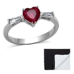 Stainless Steel Red Heart Cubic Zirconia Ring