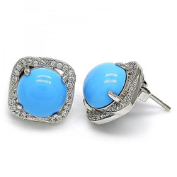 12.5mm Rhodium Plated Blue Opal Square Stud Earrings, 12.5mm
