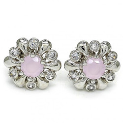 20.3mm Rhodium Plated Pink Tourmaline Opal Flower Stud Earrings, 20.3mm