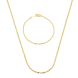 2mm 24k Yellow Gold Plated Twisted Singapore Chain Necklace + Link Bracelet Set (SKU: GL-029S)