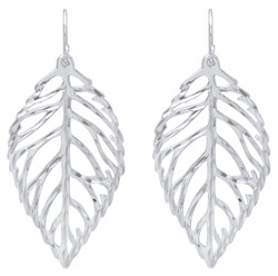 Sterling Silver Filigree Leaf Cut Out Nickel-Free Dangling Earrings - Made in Italy (SKU: SS-ER820)