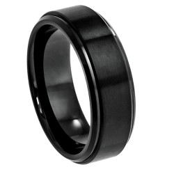 Men's Tungsten Carbide Flat Brushed Center Stepped Edge Band Ring, Size 8,9,10,11,12 + Polishing Cloth (SKU: TG-RN1009)