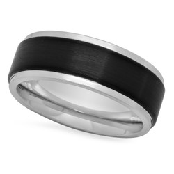 Two-Tone Cobalt & Black Plated 7mm Comfort Fit Ring w/Step Edges + Microfiber