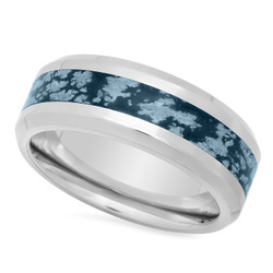 Titanium 8mm Comfort Fit Ring w/Dark Blue/Gray Riverstone Inlay + Jewelry Polishing Cloth (SKU: TN-RN1024)