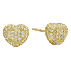 Gold Plated 925 Sterling Silver Pave CZ 3D Heart Earrings + Jewelry Polishing Cloth (SKU: GP-ER1004)