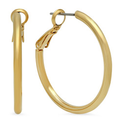 Gold Plated 32mm Smooth Round Hoop Earrings + Jewelry Polishing Cloth (SKU: GL-HE4)
