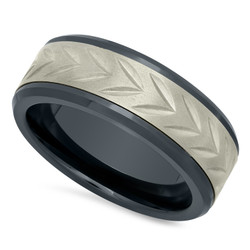 Black Ceramic 8mm Comfort Fit Ring w/Arrowhead Etched Titanium Inlay + Microfiber (SKU: CR-RN1006)